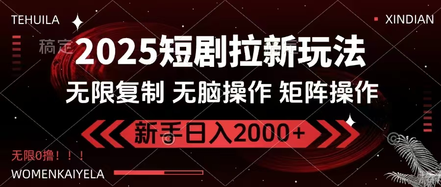 2025短剧拉新玩法，无需注册登录，无限0撸，无脑批量操作日入2000+-七何路