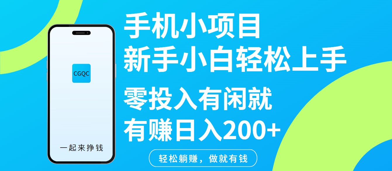 手机小项目新手小白轻松上手零投入有闲就有赚日入200+-七何路